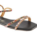 Sandália Rasteira Feminina Casual com Tiras E Pedras Delicadas Preto