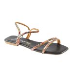 Sandália Rasteira Feminina Casual com Tiras E Pedras Delicadas Preto