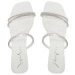 Sandália Rasteira Feminina Casual com Tiras Duas Delicadas com Brilho Branca