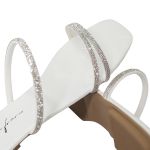 Sandália Rasteira Feminina Casual com Tiras Duas Delicadas com Brilho Branca