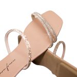Sandália Rasteira Feminina Casual com Tiras Duas Delicadas com Brilho Nude