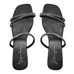 Sandália Rasteira Feminina Casual com Tiras Duas Delicadas com Brilho Preto