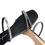 Sandália Rasteira Feminina Casual com Tiras Duas Delicadas com Brilho Preto