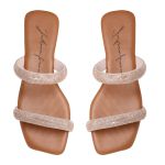 Sandália Rasteira Feminina com Tiras Delicadas e com Brilho Caramelo