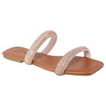 Sandália Rasteira Feminina com Tiras Delicadas e com Brilho Caramelo