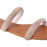 Sandália Rasteira Feminina com Tiras Delicadas e com Brilho Caramelo