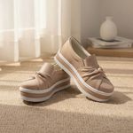 Tênis Slip On Calce Facil Nó Frontal Dk Shoes Flat Form Rose 