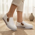 Tênis Slip On Zíper Iate Costura Frontal Calce Fácil Dk Shoes Branco