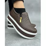 Tênis Slip On Calce Fácil Dk Sola Ana Bela Fecho em Zíper Marron