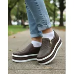 Tênis Slip On Calce Fácil Dk Sola Ana Bela Fecho em Zíper Marron