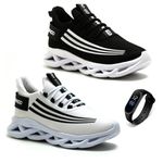 KIT 2 Pares Tênis Casual Esportivo Masculino Confortável + Relógio 