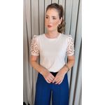 T-shirt Feminina Com Detalhe Na Manga Guipir - Off White - Cod 226