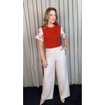 T-shirt Feminina Manga Bordada - Vermelha - Cod 535