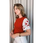 T-shirt Feminina Manga Bordada - Vermelha - Cod 535