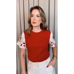 T-shirt Feminina Manga Bordada - Vermelha - Cod 535