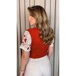 T-shirt Feminina Manga Bordada - Vermelha - Cod 535