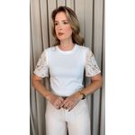 T-shirt Feminina Manga Bordada - Branca - Cod 535
