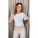 T-shirt Feminina Manga Bordada - Branca - Cod 535