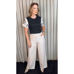 T-shirt Feminina Manga Bordada - Preto - Cod 535