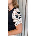 T-shirt Feminina Manga Bordada - Preto - Cod 535