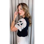 T-shirt Feminina Manga Bordada - Preto - Cod 535
