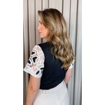 T-shirt Feminina Manga Bordada - Preto - Cod 535