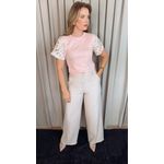 T-shirt Feminina Manga Bordada - Rosa - Cod 535