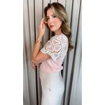 T-shirt Feminina Manga Bordada - Rosa - Cod 535