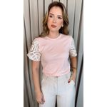 T-shirt Feminina Manga Bordada - Rosa - Cod 535