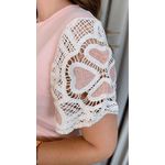 T-shirt Feminina Manga Bordada - Rosa - Cod 535