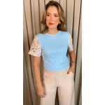 T-shirt Feminina Manga Bordada - Azul - Cod 535