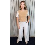 T-shirt Feminina Manga Bordada - Nude - Cod 535