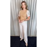 T-shirt Feminina Manga Bordada - Nude - Cod 535