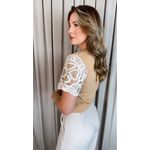 T-shirt Feminina Manga Bordada - Nude - Cod 535