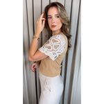 T-shirt Feminina Manga Bordada - Nude - Cod 535
