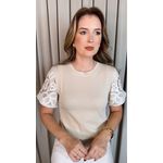 T-shirt Feminina Manga Bordada - Off White - Cod 535