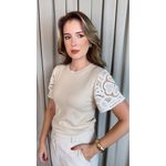 T-shirt Feminina Manga Bordada - Off White - Cod 535