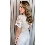 T-shirt Feminina Manga Bordada - Off White - Cod 535