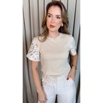T-shirt Feminina Manga Bordada - Off White - Cod 535