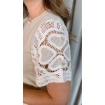 T-shirt Feminina Manga Bordada - Off White - Cod 535
