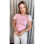 T-shirt Feminina Delicada Bordada - Rosa - Cod 544