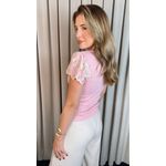 T-shirt Feminina Delicada Bordada - Rosa - Cod 544