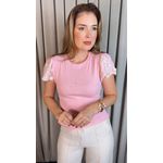 T-shirt Feminina Delicada Bordada - Rosa - Cod 544