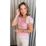 T-shirt Feminina Delicada Bordada - Rosa - Cod 544