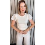T-shirt Feminina Delicada Bordada - Off White - Cod 544