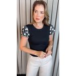 T-shirt Feminina Delicada Bordada - Preto - Cod 544
