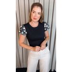 T-shirt Feminina Delicada Bordada - Preto - Cod 544