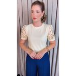 T-shirt Feminina Com Detalhe Na Manga Guipir - Amarelo Manteiga - Cod 226