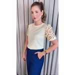 T-shirt Feminina Com Detalhe Na Manga Guipir - Amarelo Manteiga - Cod 226