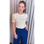 T-shirt Feminina Com Detalhe Na Manga Guipir - Amarelo Manteiga - Cod 226